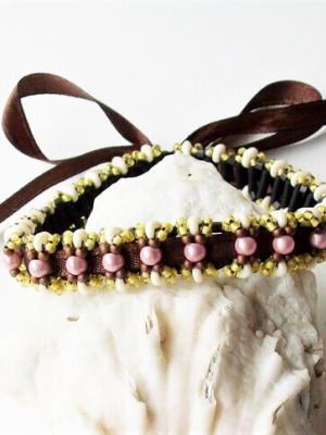 Little Bows Bracelet Pattern - Superduo beads, Bugle beads, Seed beads, Ribbon, Round beads 