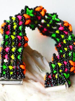 Lemur Tail Stacks Bracelet/Bangle Pattern, Superduo beads, seed beads 