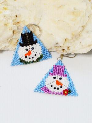 Mr. & Mrs. Snowman Triangle Pattern, Peyote Triangle, Winter theme triangle, Miyuki Delicas