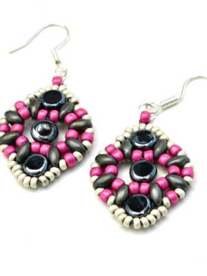 Seeing Dots Earrings Pattern - Superduo or Twin beads, 5mm Czech Coin beads, Seed beads