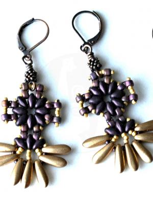 Skyflower Earrings Pattern - Superduo beads, Dagger beads, Seed beads