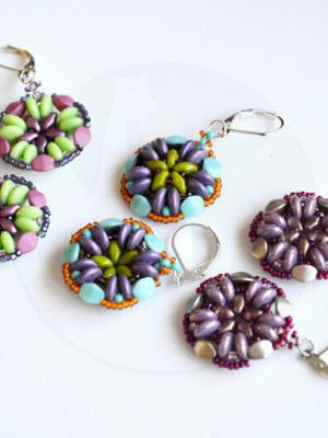 Cinquefoil Earrings Pattern - 2 hole Lentils, Superduos, Pinch beads, Seed beads