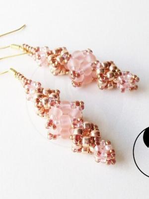 Diamond Drop Earrings in pink and gold
