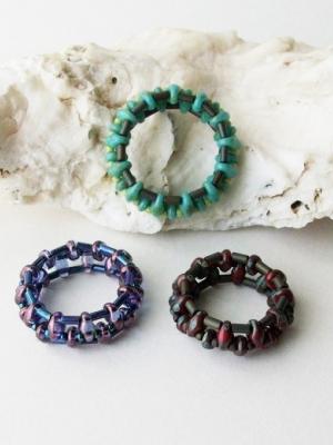 Dot Dash Ring Pattern - Superduo beads, Bugle beads, Seed beads