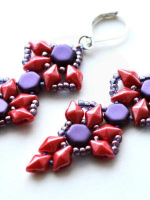 Drop of Honey Earrings Pattern - Diamonduo beads, Honeycomb beads, Seed beads