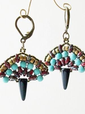 Tonatiuh Earrings Pattern - Superduo beads, Seed beads, Spike beads, Round beads
