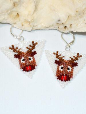 Red Nose Reindeer Triangle, Christmas Theme Triangle, Delica bead Peyote Triangle