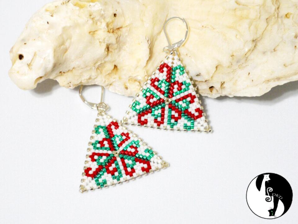 Candy Canes Triangle Pattern, Christmas theme triangle, Peyote triangle, Delica Beads