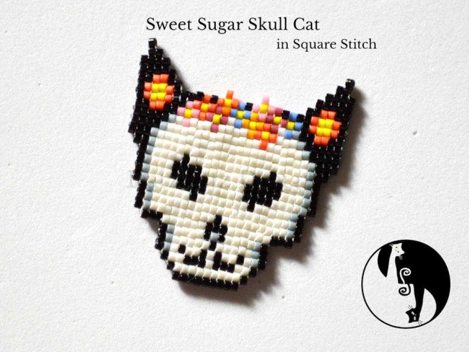 Sugar Skull Cat Pattern - Delica beads