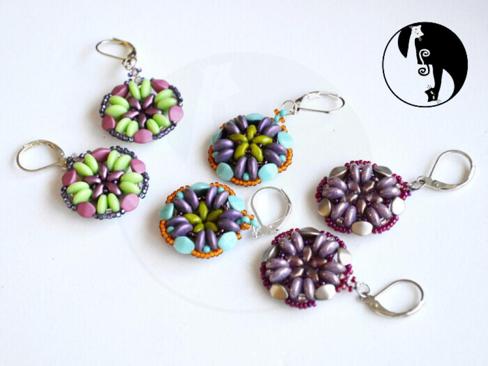 Cinquefoil Earrings Pattern - 2 hole Lentils, Superduos, Pinch beads, Seed beads