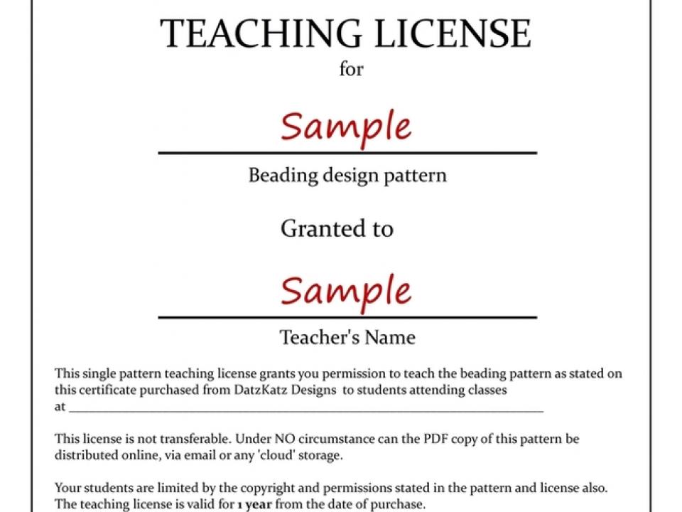Teaching License for (1) DatzKatz Designs beading pattern
