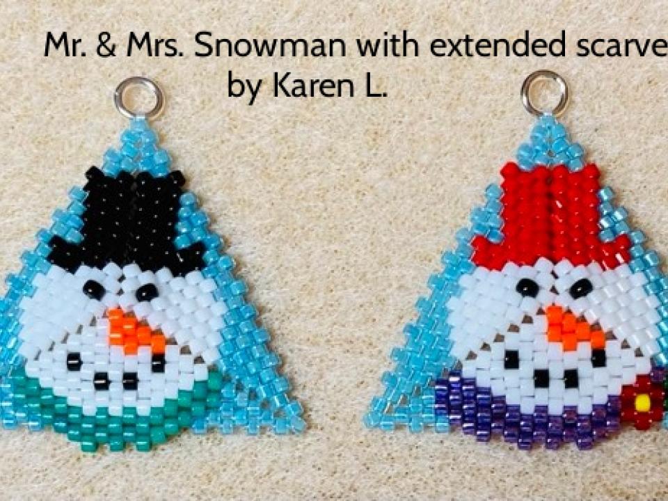 Mr. & Mrs. Snowman Triangle Pattern, Peyote Triangle, Winter theme triangle, Miyuki Delicas