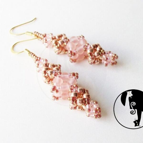 Diamond Drop Earrings in pink and gold