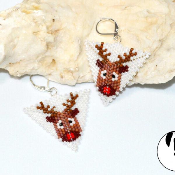 Red Nose Reindeer Triangle, Christmas Theme Triangle, Delica bead Peyote Triangle