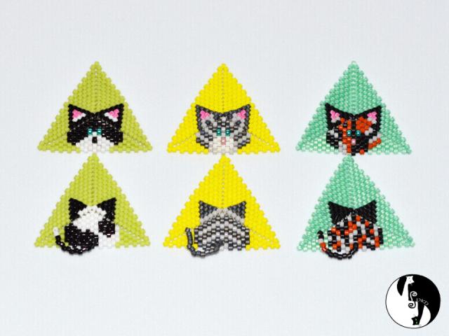 Cat Triangles 4, 5, 6 Patterns, 3 in 1 Pattern,  Peyote Geometric Triangle pattern, Miyuki Delica pattern