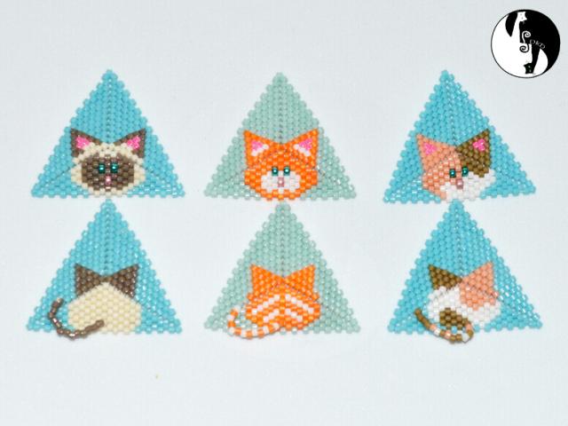 Cat Triangles 1, 2, 3 Pattern, 3 in 1 Patterns, Peyote Geometric Triangle patterns, Miyuki Delica patterns